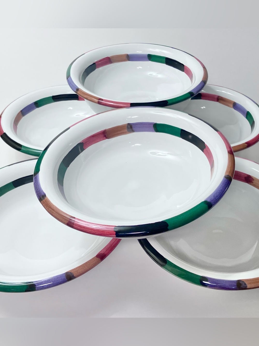DERUTA CIRCO / 6 Handmade Rim Cereal Bowls / RARE Discontinued ITALIAN MAJOLICA